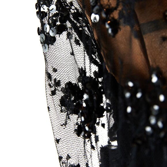 Vintage Jessica McClintock Black Lace Chiffon Dress 12 Gothic Formal Midi - Picture 8 of 9